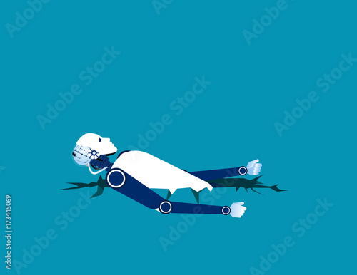 Robot from the trap. Concept business vector illustration.