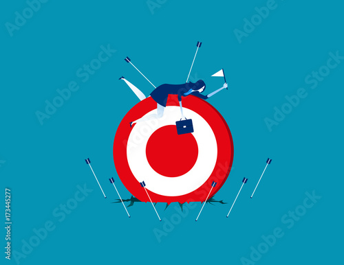 Businesswoman attacked by arrows. Concept business vector illustration. Flat style.