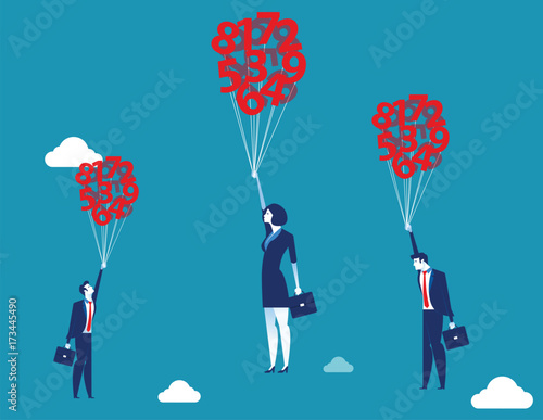 Inflationary numbers. A people lifted aloft by a bunch of numbers. Concept business vector illustration.
