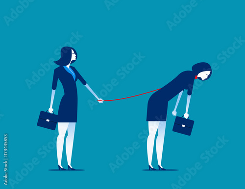 Bondage. Manager controlling his subordinates. Concept business vector illustration.