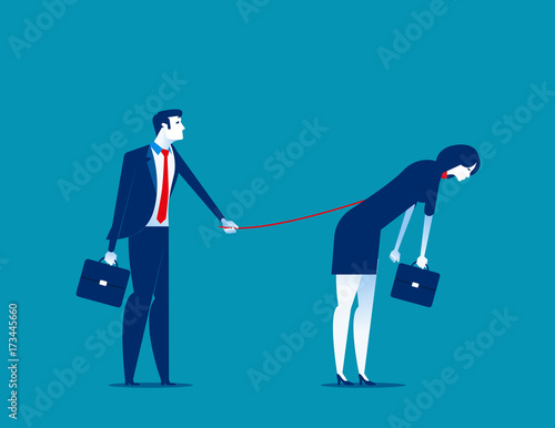 Bondage. Manager controlling his subordinates. Concept business vector illustration.