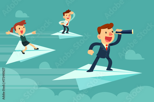 business team on paper airplanes