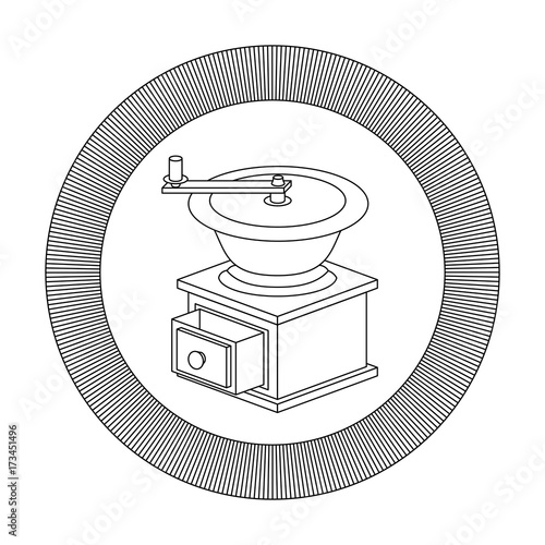 logo shield circular decorative of coffee grinding with cranks striped gray silhouette on white background vector illustration