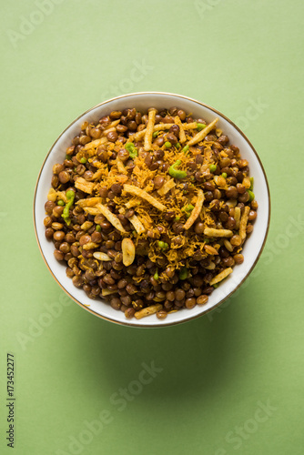 stock photo of Dalmot or Dalmoth Namkeen or Masoor Dal Namkeen orDry Snacks or chivda or chiwada Famous North Indian Snack
