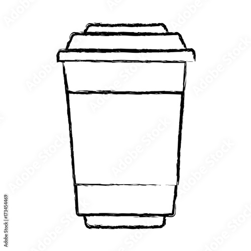 glass disposable for hot drinks with lid monochrome blurred silhouette vector illustration