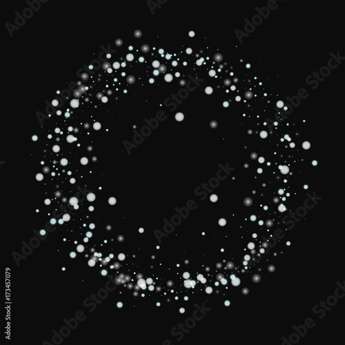 Beautiful falling snow. Ring frame with beautiful falling snow on black background. Delightful Vector illustration.