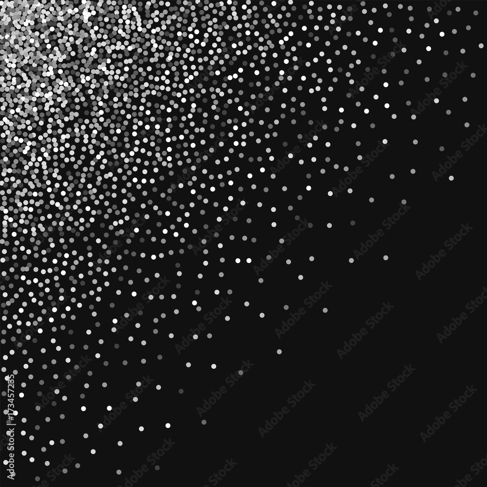 Round gold glitter. Scattered top left corner with round gold glitter on black background. Appealing Vector illustration.