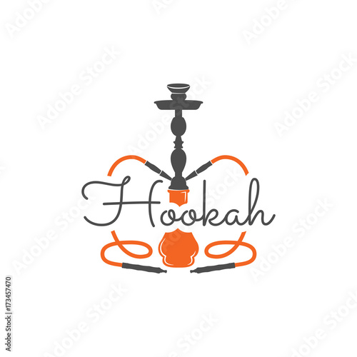 Hookah relax label, badge. Vintage shisha logo. Lounge cafe emblem. Arabian bar or house, shop. Isolated. Print on t-shirts etc. Stock vector illustration