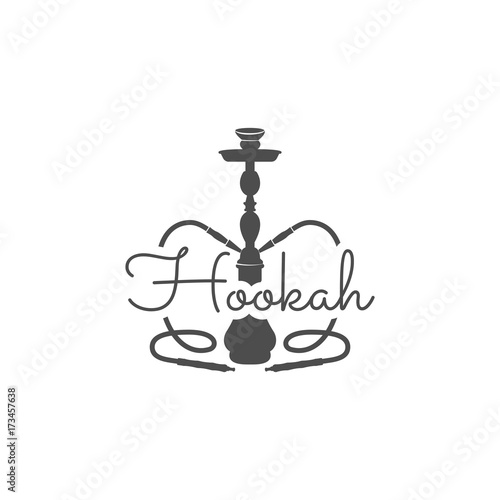 Hookah relax label, badge. Vintage shisha logo. Lounge cafe emblem. Arabian bar or house, shop. Isolated. Stock vector illustration. Monochrome design