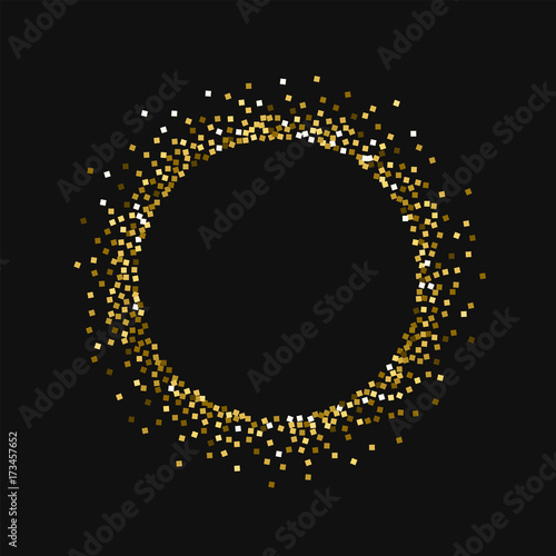 Gold glitter. Small round shape with gold glitter on black background. Outstanding Vector illustration.