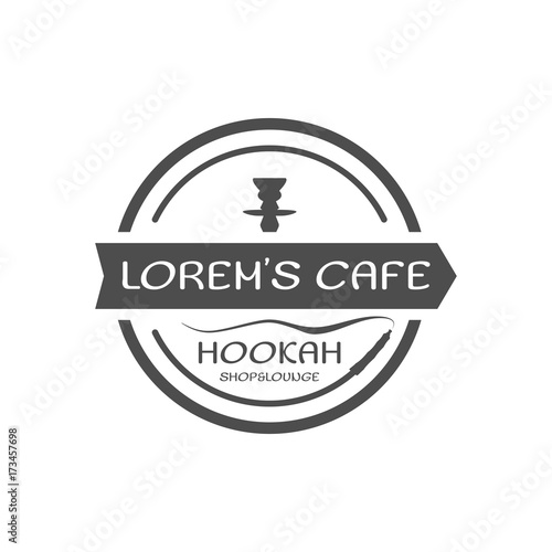 Hookah relax label, badge. Vintage shisha logo. Lounge cafe emblem. Arabian bar or house. Isolated. Stock vector illustration. Monochrome design