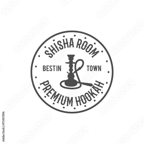 Hookah relax label, badge. Vintage shisha room logo. Lounge cafe emblem. Arabian bar or house, shop. Isolated. Stock vector illustration. Monochrome design
