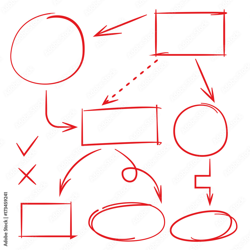 red hand drawn diagram elements