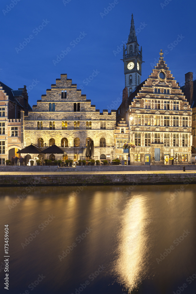 Old Houses In Ghent At Night, Belgium