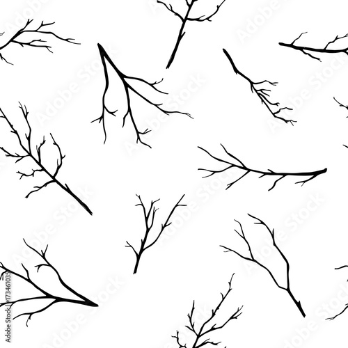 seamless pattern with hand-drawn branches