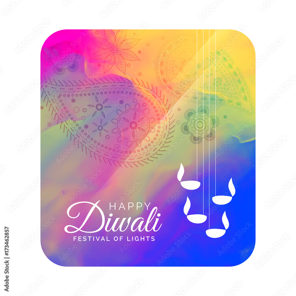 diwali festival greeting card design with watercolor background
