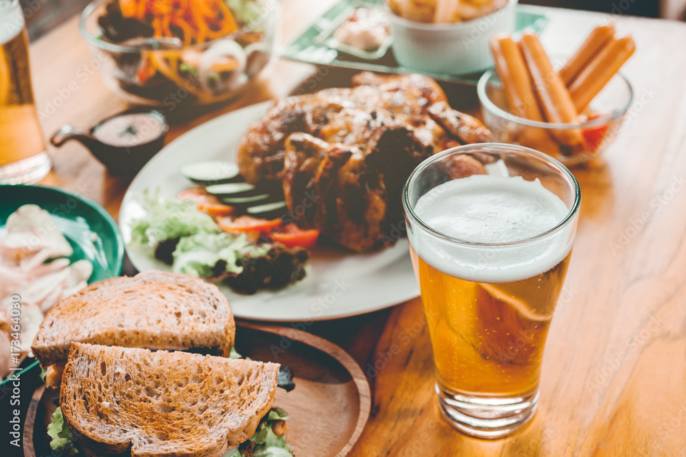 Beer Party and grilled chicken happy enjoying in home Beer Party and grilled chicken happy enjoying in home