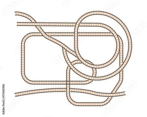 Railway tracks in top view, isolated vector