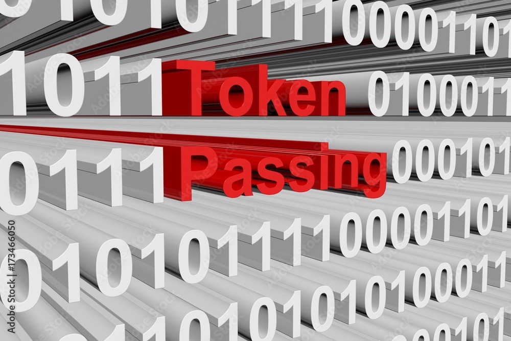 Token passing in the form of binary code, 3D illustration