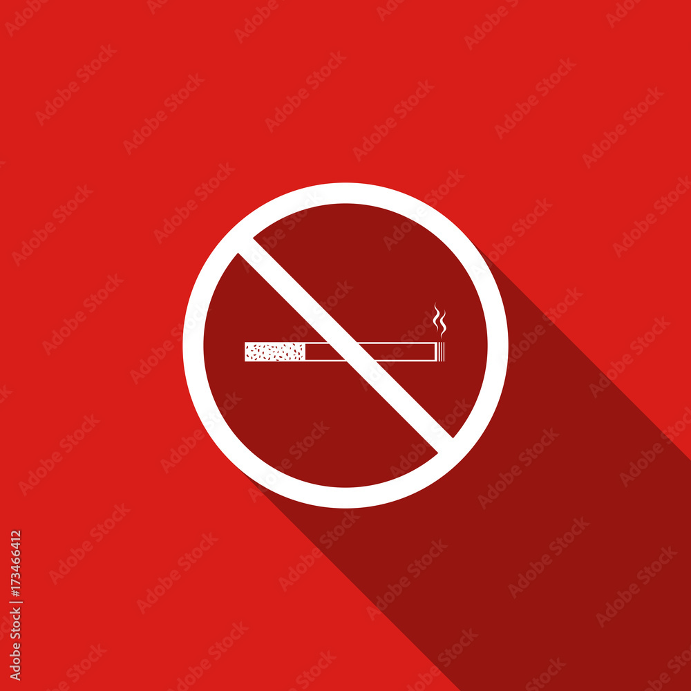 No Smoking sign icon. Cigarette symbol icon isolated with long shadow. Flat design. Vector Illustration No Smoking sign icon. Cigarette symbol icon isolated with long shadow. Flat design. Vector Illustration