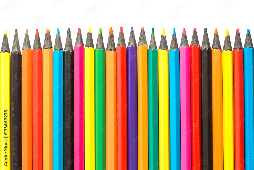Color pencils isolated on white background.Close up.The concept of creativity and art Color pencils isolated on white background.Close up.The concept of creativity and art