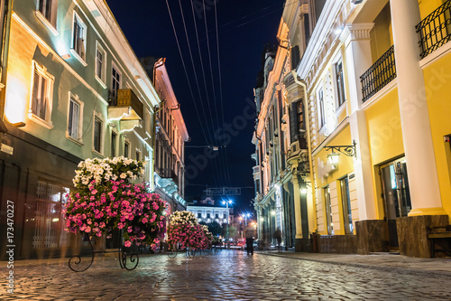 Vászonkép Night walking street in Chernivtsi