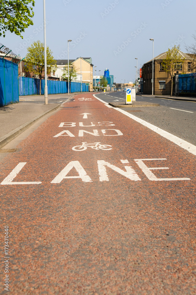 Bus and cycle lane road markings Stock Photo Adobe Stock