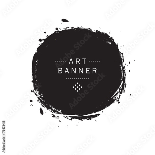 Ink blot and drops banner vector illustration. Black splash frame
