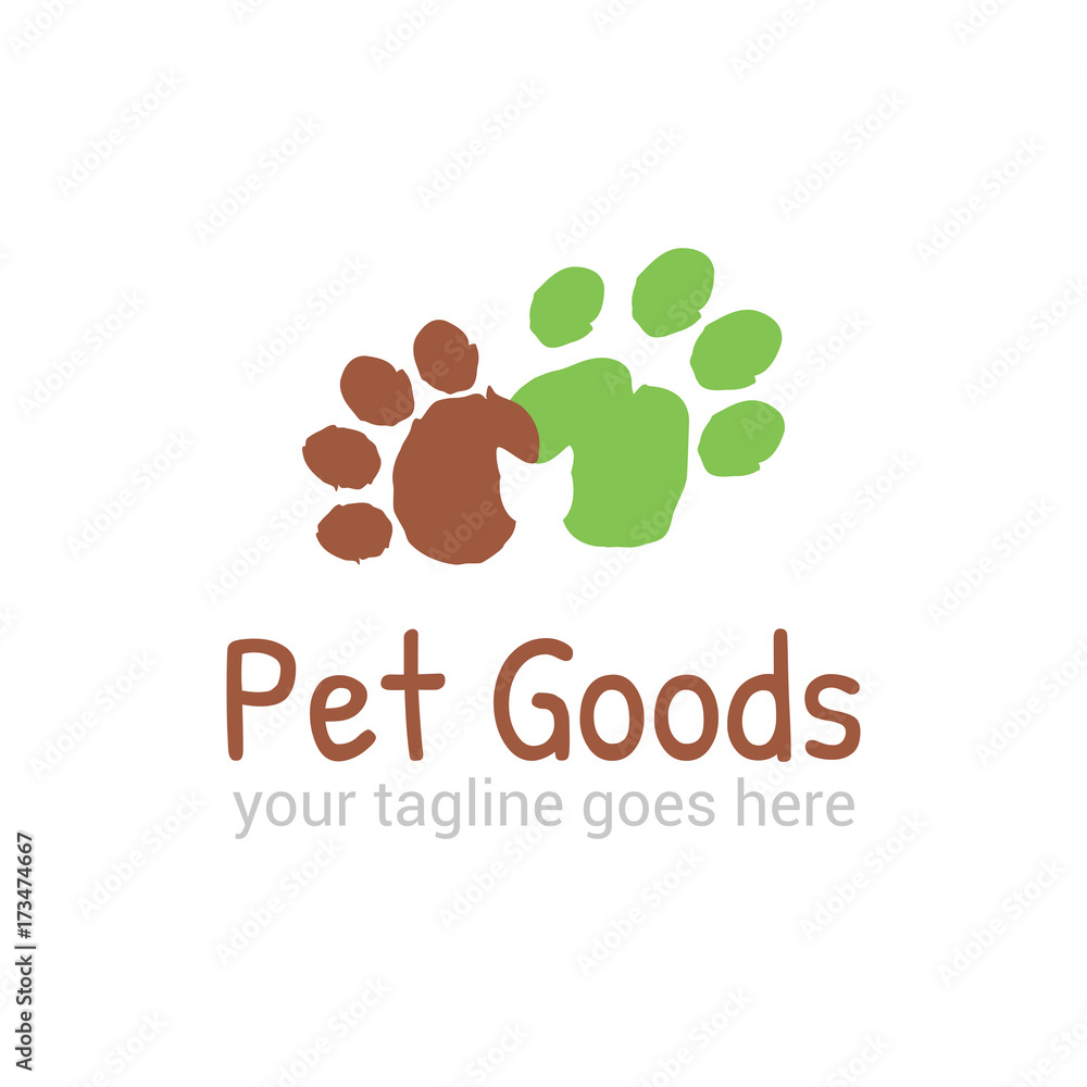 Vector logo template for pet shop, veterinary clinic. Creative idea for animal feed. Illustration of traces of pets with cat silhouette. EPS10. Vector logo template for pet shop, veterinary clinic. Creative idea for animal feed. Illustration of traces of pets with cat silhouette. EPS10.