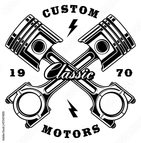 Vintage crossed pistons on white background photo