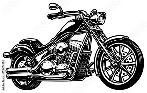 Vintage monochrome motorcycle on white bakcground