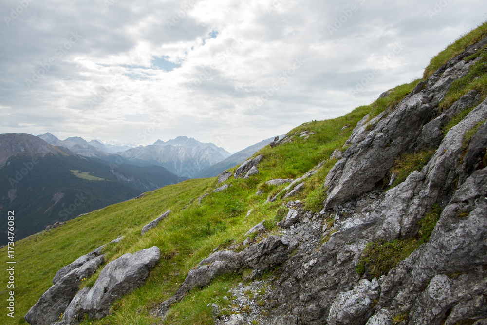 Swiss Alps and Nature Landscape during a hiking day in Summer in Engadin