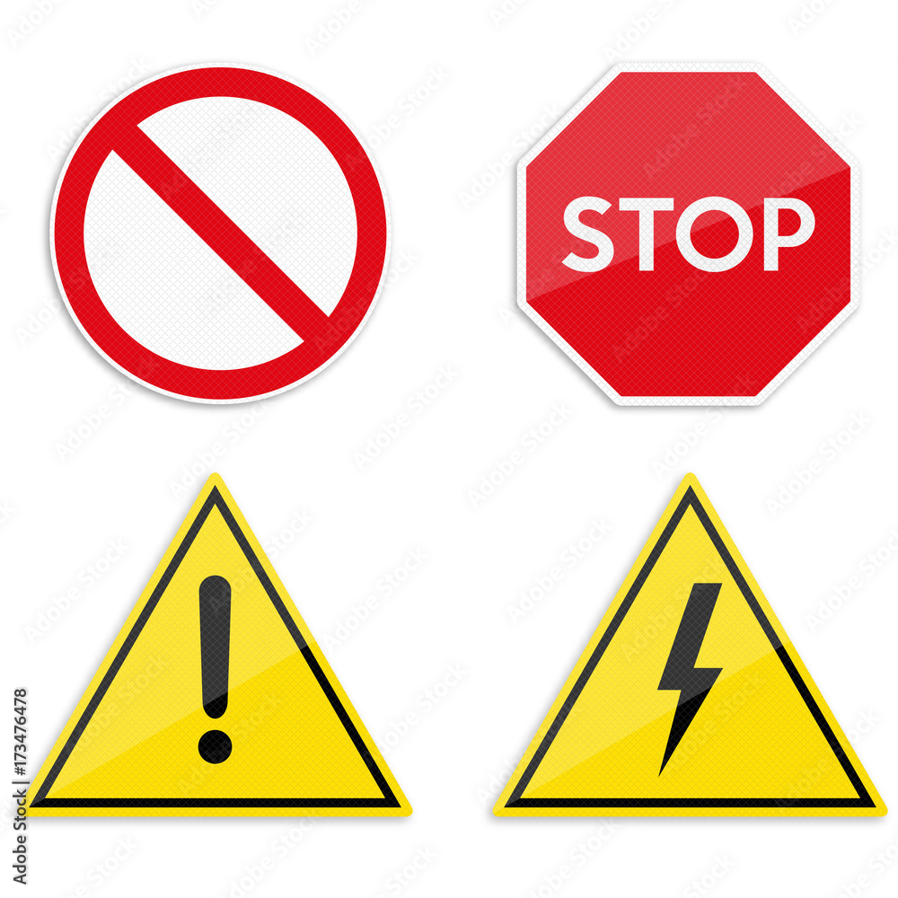 Set of warning and prohibitory signs. Vector illustration. Set of warning and prohibitory signs. Vector illustration.