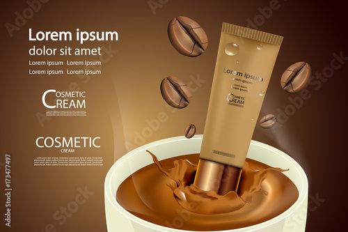 Luxury cosmetic Bottle package skin care cream, Beauty cosmetic product poster, with coffee background