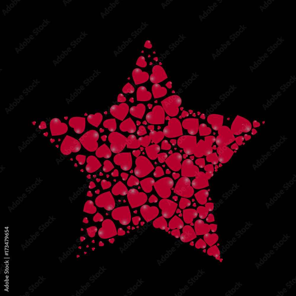 star shape filled with hearts on a black background. vector illustration star shape filled with hearts on a black background. vector illustration