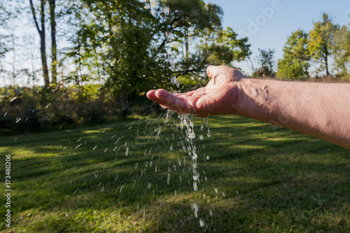 Hand and water.