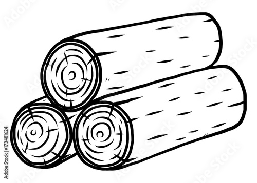 wooden log / cartoon vector and illustration, black and white, hand drawn, sketch style, isolated on white background.
