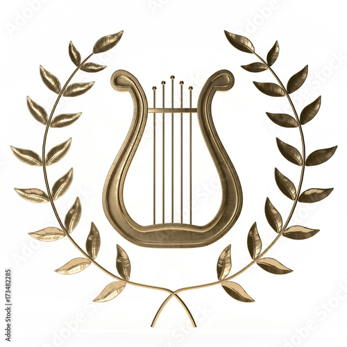 ancient lyre with wreath 3d rendering