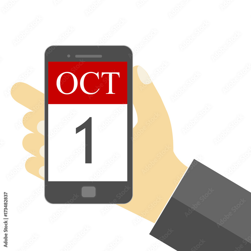 1 October - Businessman holding mobile phone with 1 Oct SMS - illustration - Vector 1 October - Businessman holding mobile phone with 1 Oct SMS - illustration - Vector