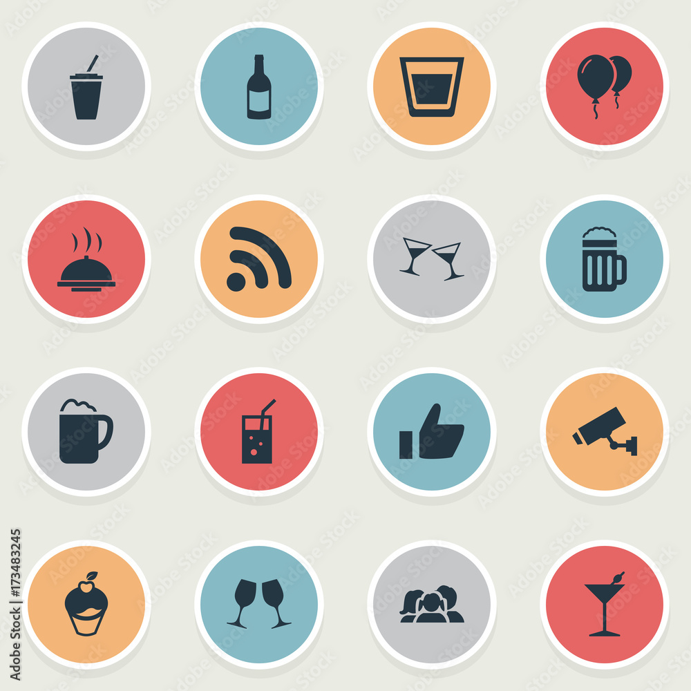 Vector Illustration Set Of Simple Cafe Icons. Elements Champagne