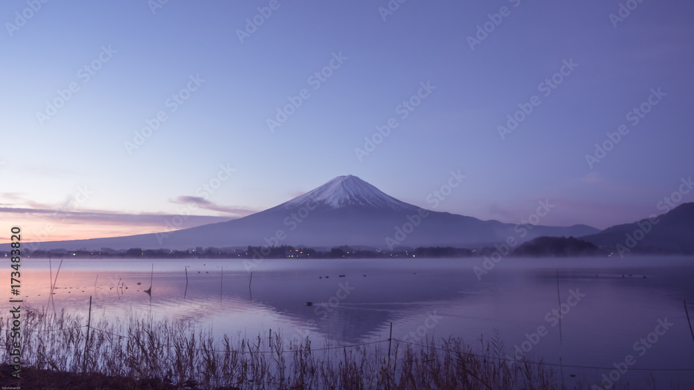 night landscape view from kawaguchi lake with sky and fuji mountain range background with motion blur from group of duck from japan night landscape view from kawaguchi lake with sky and fuji mountain range background with motion blur from group of duck from japan