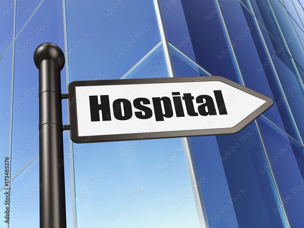 Medicine concept: sign Hospital on Building background