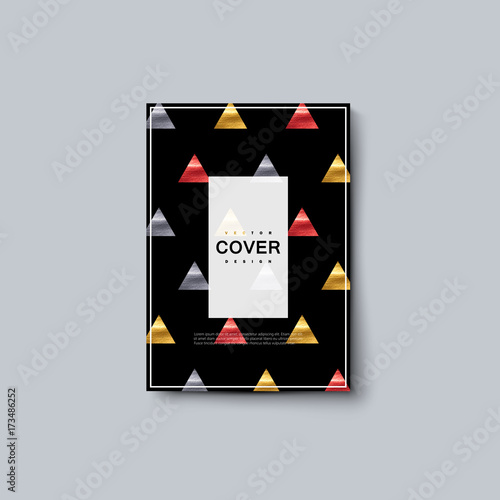 Cover design with multicolored metallic painted triangles