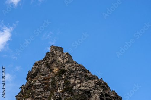 Corsica  03 09 2017  vista della Torre di Seneca  antica torre genovese del XVI secolo nel cuore del Capo Corso  costruita come torre di guardia  monumento storico dal 1840