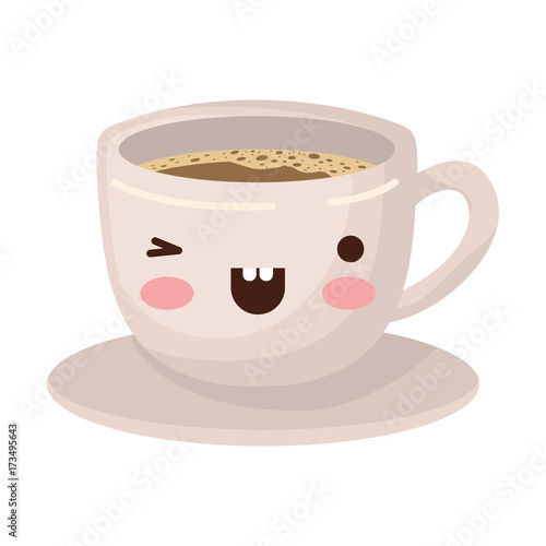cup of coffee with handle on dish colorful kawaii silhouette vector illustration