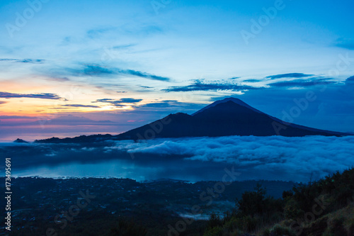 Volcano Gunung Agung at dawn. View of from Mount Batur in Bali.