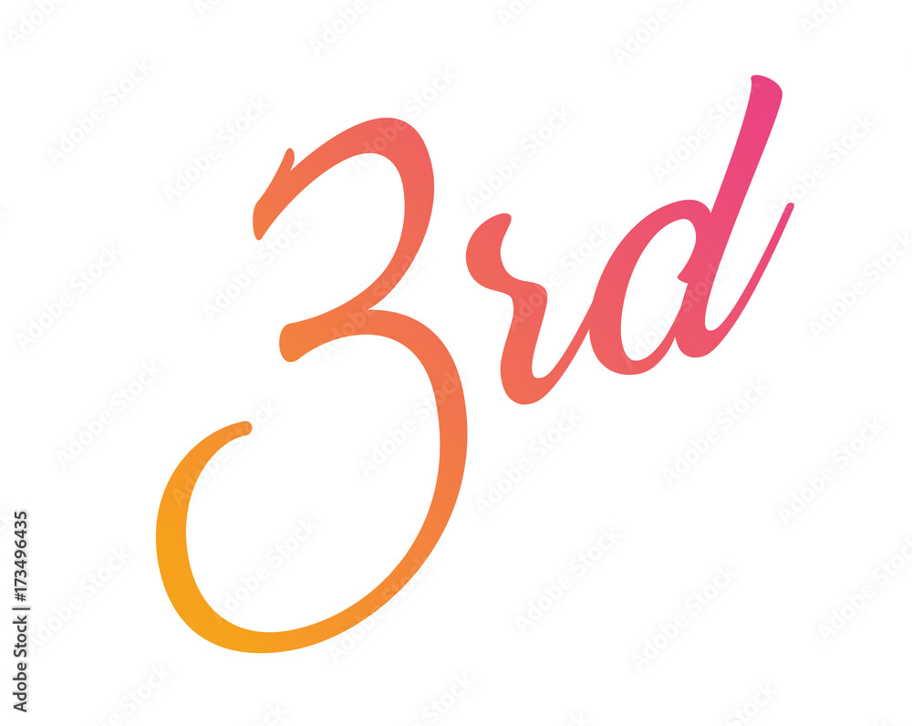 Gradient pink to orange isolated hand writing word third Gradient pink to orange isolated hand writing word third