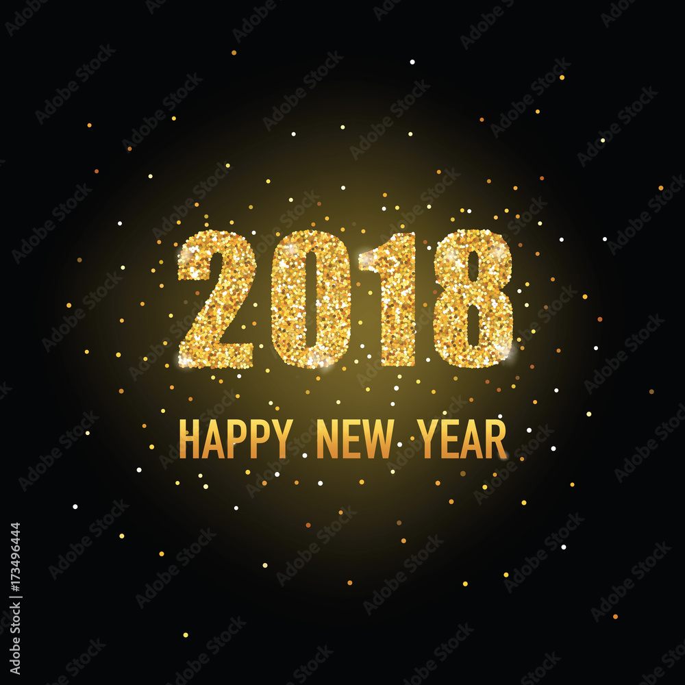 Happy New Year Golden Glitter Greeting Card for your Invitation, Brochure, Posters, Banners, Calendar in vector