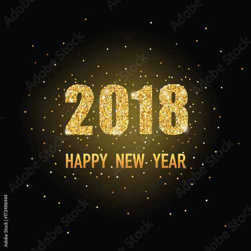 Happy New Year Golden Glitter Greeting Card for your Invitation, Brochure, Posters, Banners, Calendar in vector