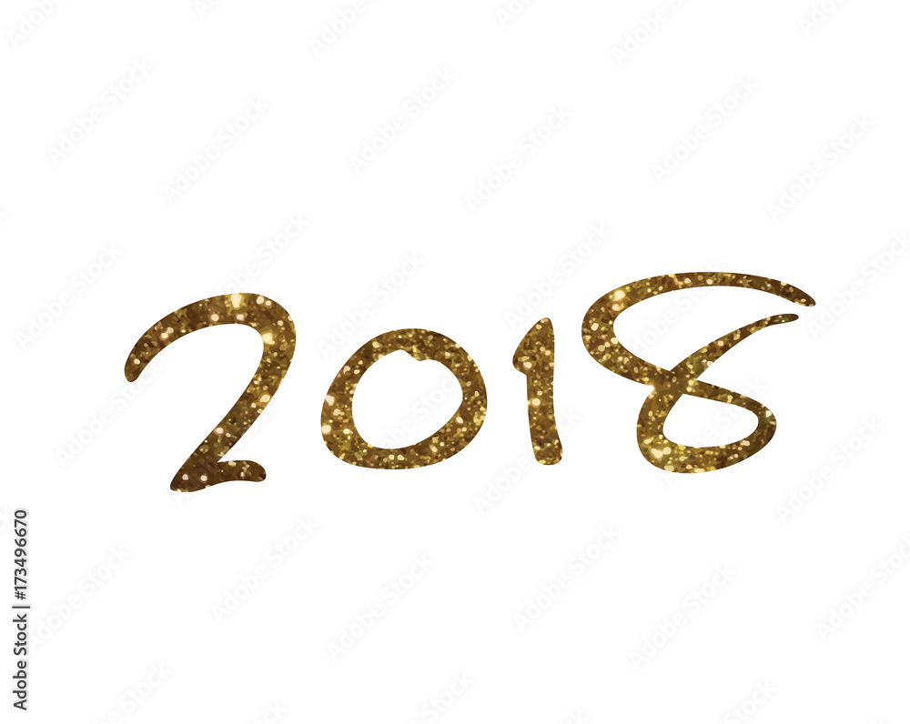Golden glitter isolated hand writing font word year 2018 Golden glitter isolated hand writing font word year 2018